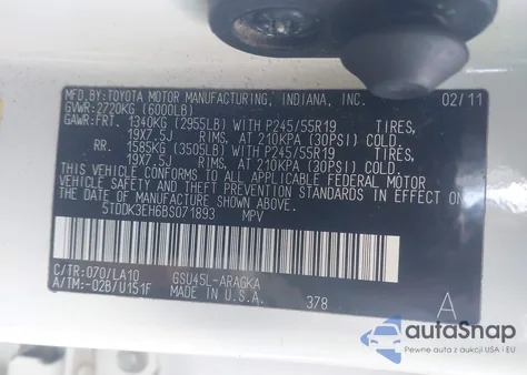 2011 Toyota Highlander Limited V6 from USA, damaged, VIN 5TDDK3EH6BS071893